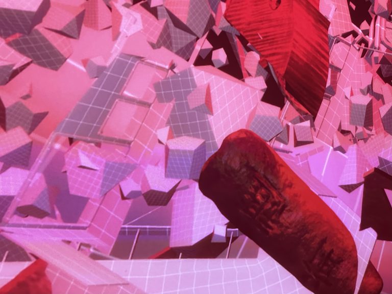 【圖1.】許家維作品《沉沒的聲音》一塊石碑上隱約寫著「前進」（圖片由筆者自攝）